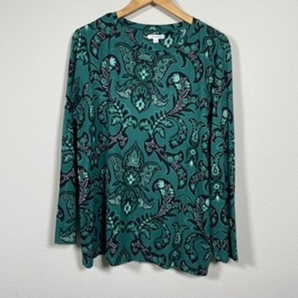 Chico's Touch of Cool Medallion Top Women XL 3 Teal Excellent Long Sleeve Tee